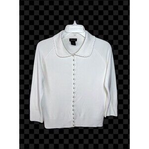 Romantic White Long Sleeve Women’s Cardigan Pearl Buttons Size Small